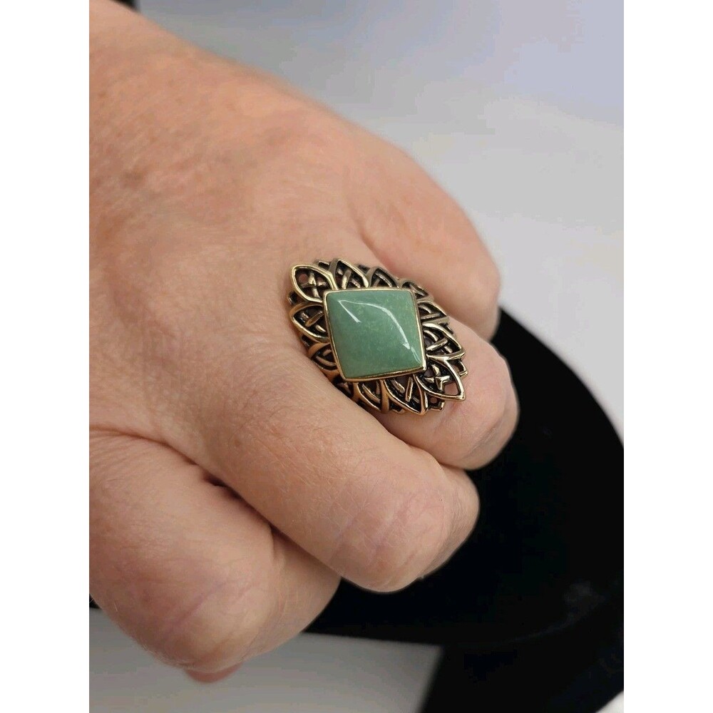 Vintage BARSE Thai Copper Filigree Statement Ring w/Green Turquoise Sz 8 Y2K - Picture 6 of 10
